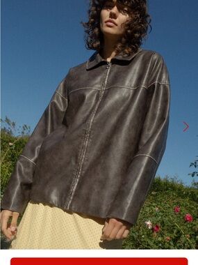 Lisa Says Gah Oversized Faux Leather Zip Jacket AND matching skirt in Dark Brown